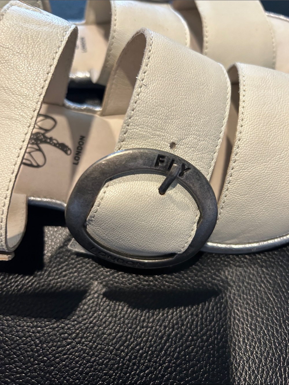 Fly London Cream Leather Buckle-Strap Sandals - Picture 3 of 8